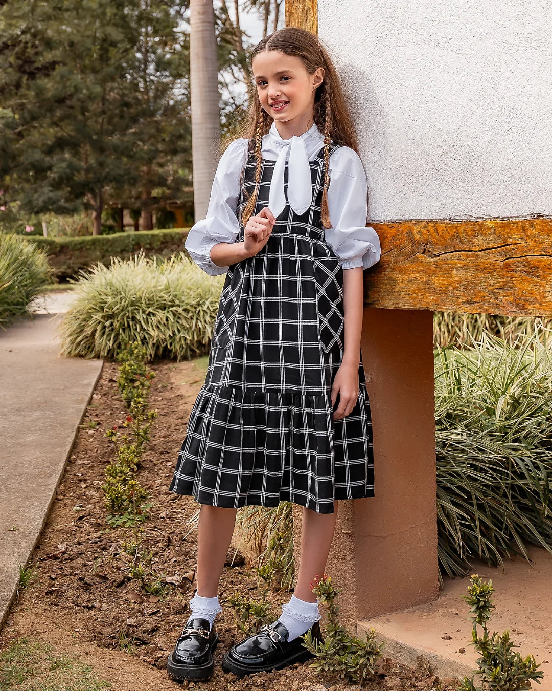 Vestido midi com estampa xadrez infantil feminino Antonita para meninas