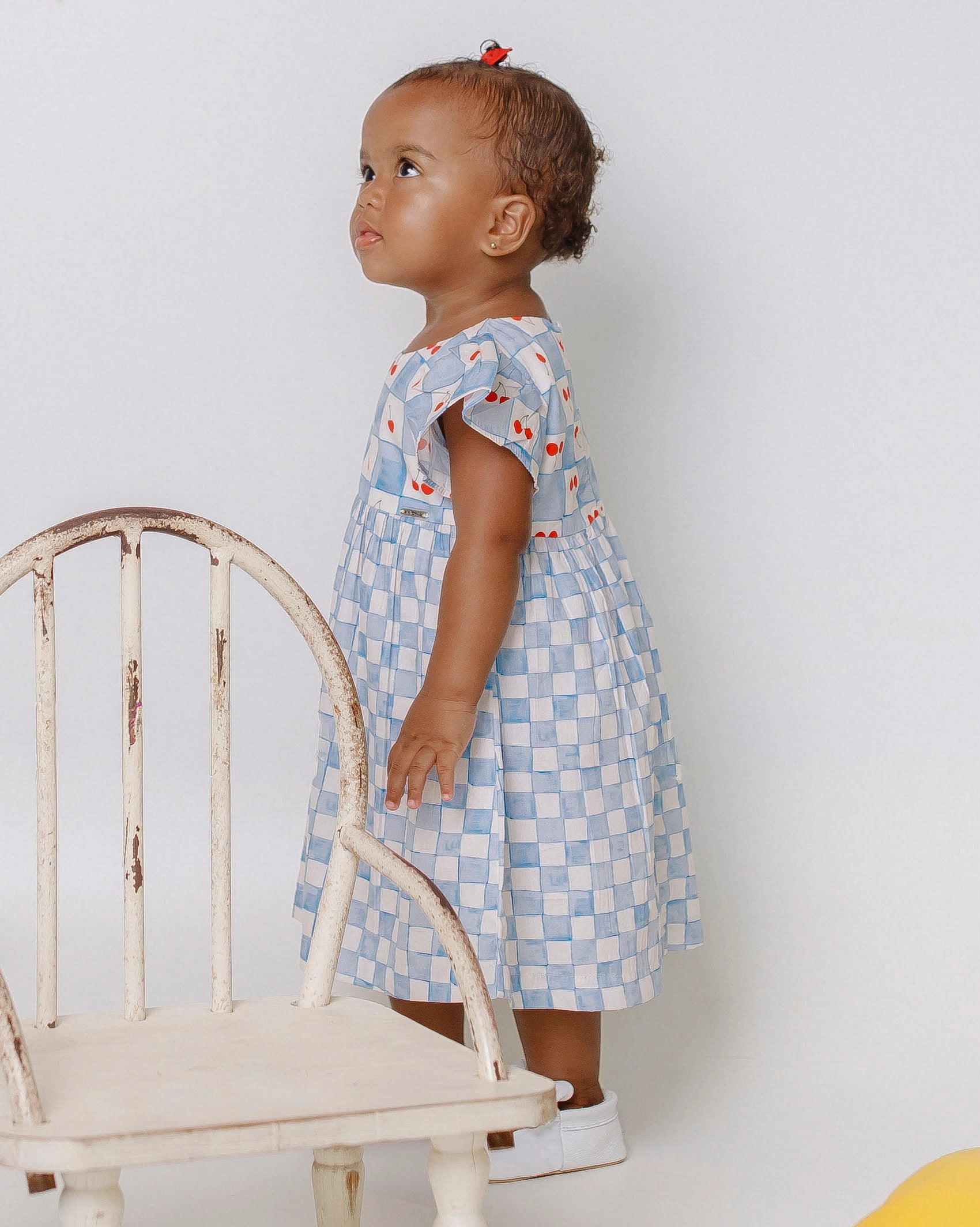 Vestido com estampa Vichy Cherry infantil feminino Antonita para meninas de 2 a 10 anos