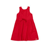 Vestido infantil feminino com alças largas, saia ampla e detalhe de laço na cintura