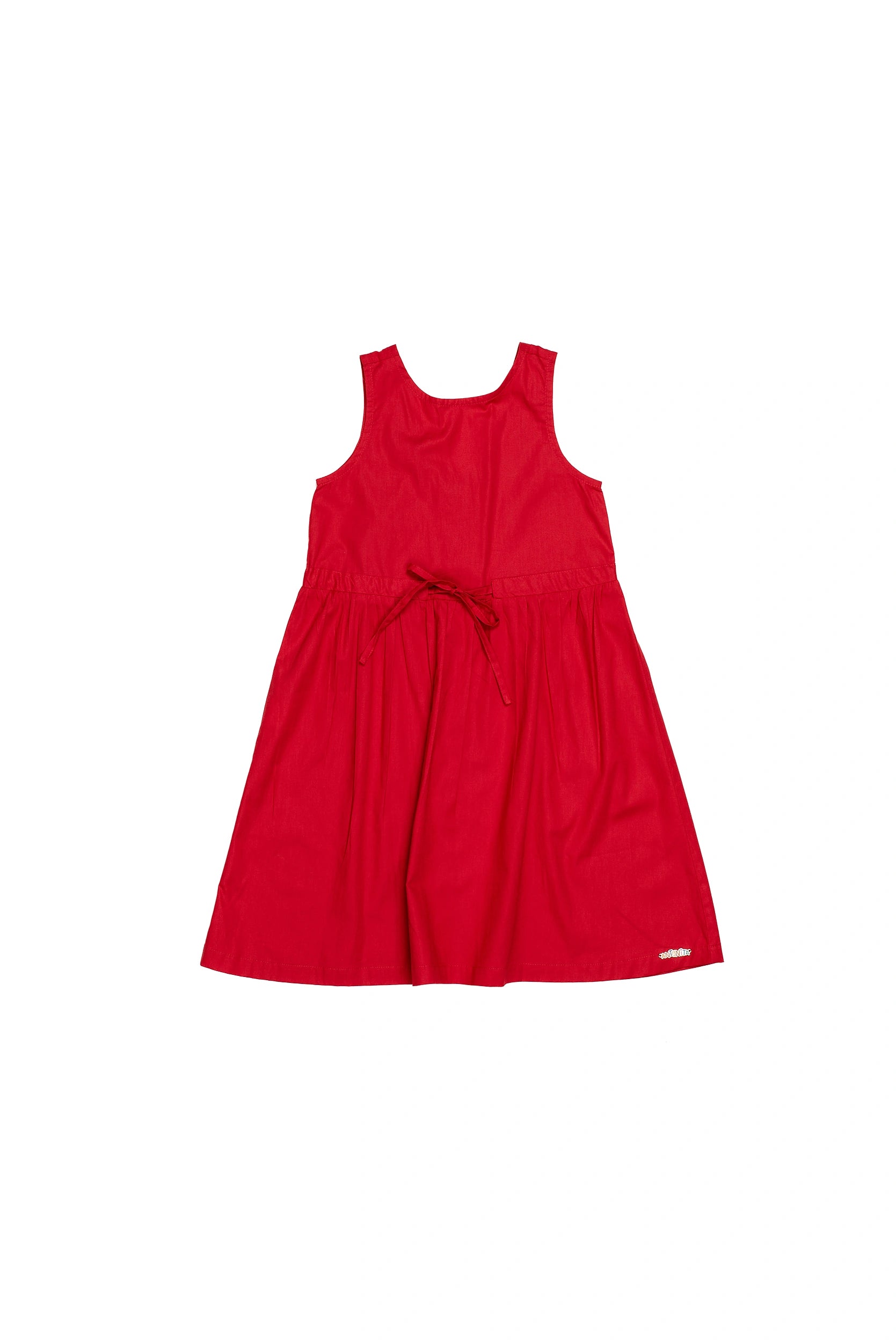 Vestido infantil feminino com alças largas, saia ampla e detalhe de laço na cintura