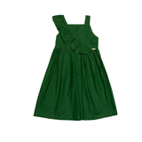 Vestido curto feminino infantil com alças largas e babados na parte frontal