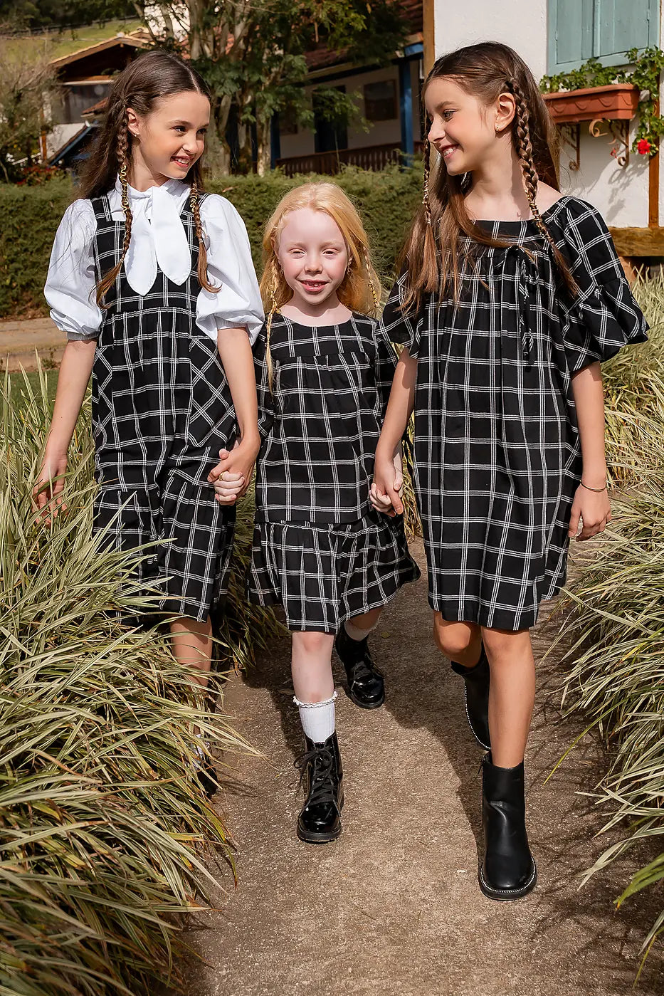 Vestido com estampa xadrez infantil feminino Antonita