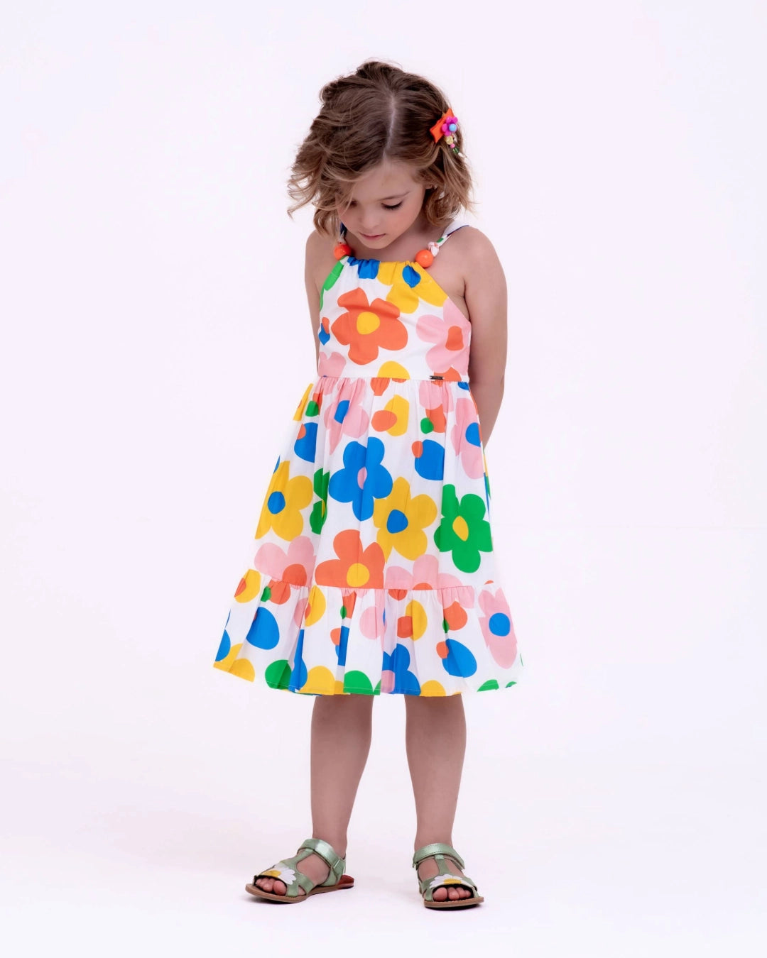 Vestido curto com estampa Florescer infantil feminino Antonita para meninas de 2 a 10 anos