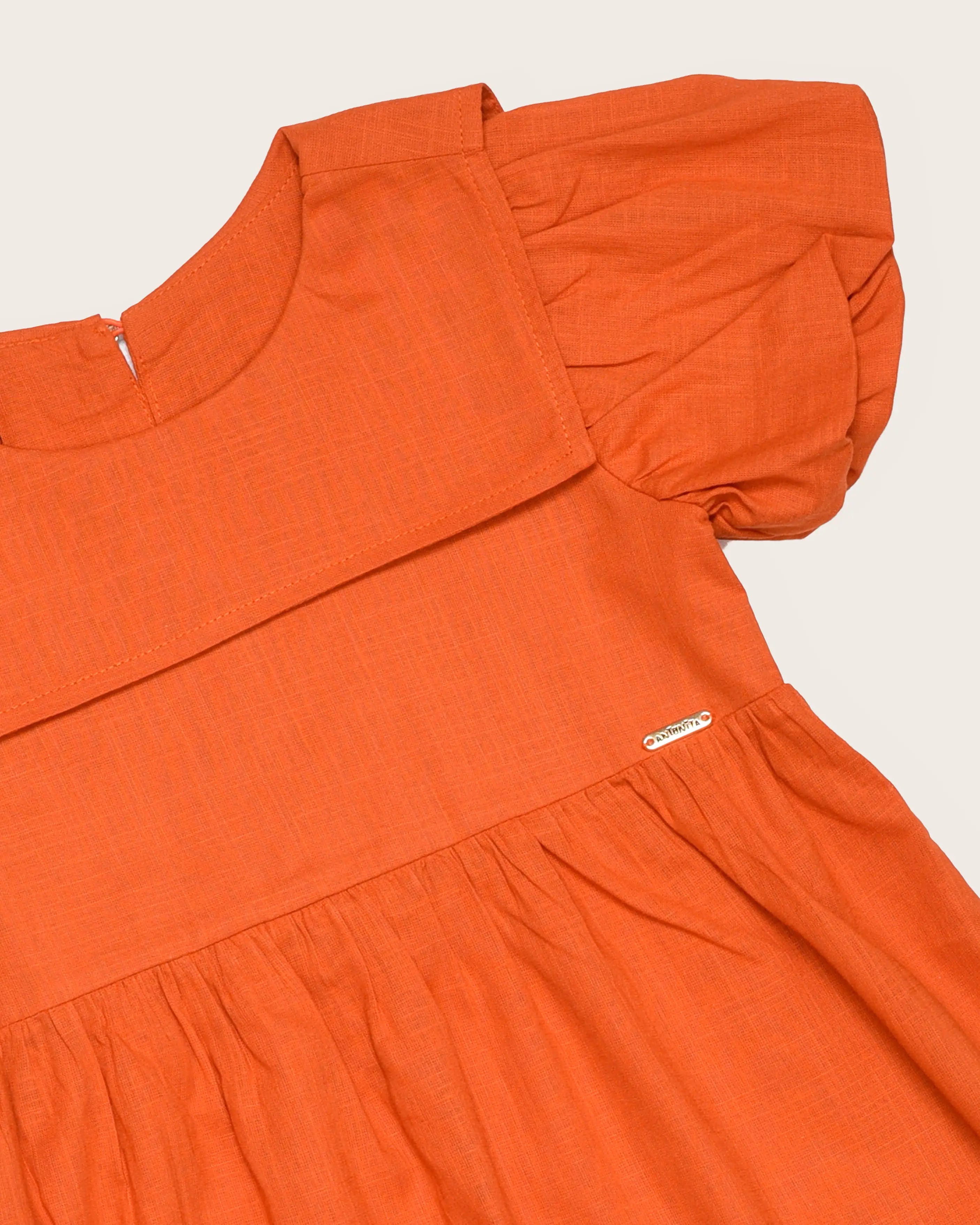 Vestido laranja com mangas bufantes infantil feminino Antonita para meninas 