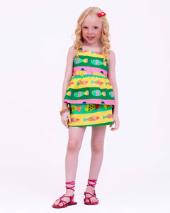 Conjunto com estampa de peixes coloridos infantil feminino Antonita para meninas de 4 a 16 anos