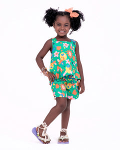 Conjunto com blusa de alças e short com estampa floral infantil feminino Antonita para meninas de 2 a 10 anos