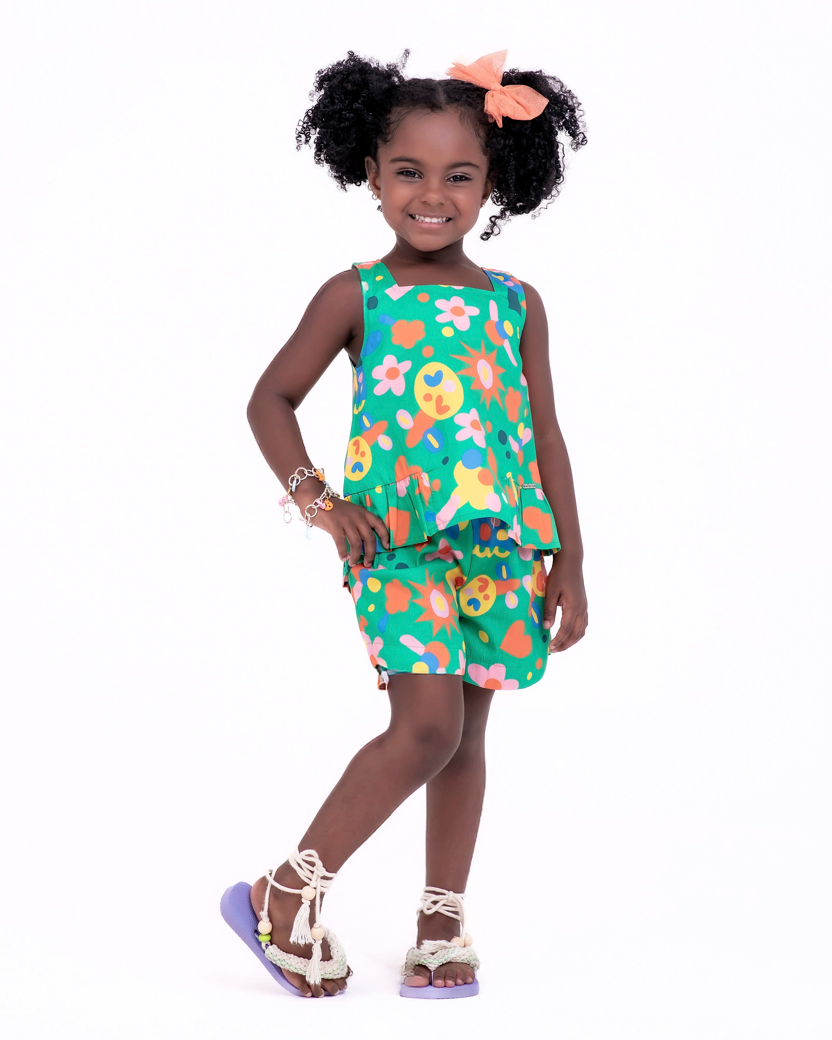 Conjunto com blusa de alças e short com estampa floral infantil feminino Antonita para meninas de 2 a 10 anos