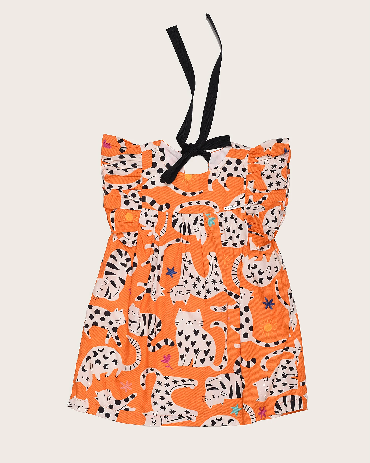 Vestido curto com estampa Gataiada infantil feminino Antonita para meninas de 2 a 10 anos