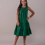 Vestido longo infantil feminino com alças largas e saia com babados