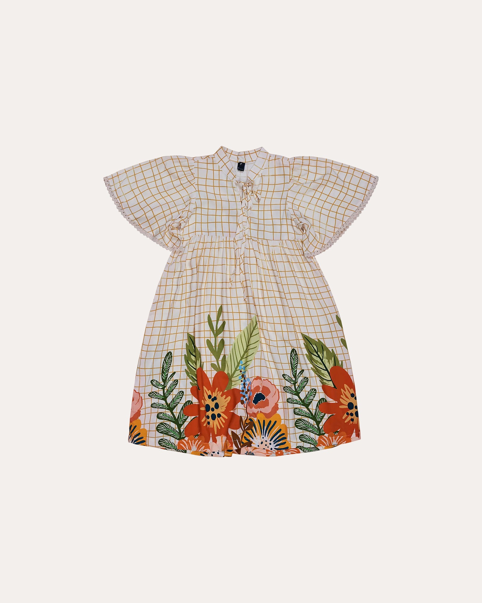 Vestido infantil feminino com estampa floral vibrante e mangas amplas