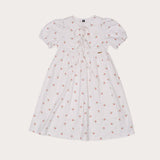 Vestido infantil com estampa de cerejinhas e mangas bufantes, saia rodada