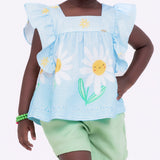 Conjunto com blusa floral e short liso infantil feminino Antonita para meninas de 4 a 16 anos