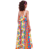 Vestido midi feminino infantil com estampa patchwork colorida e alças finas