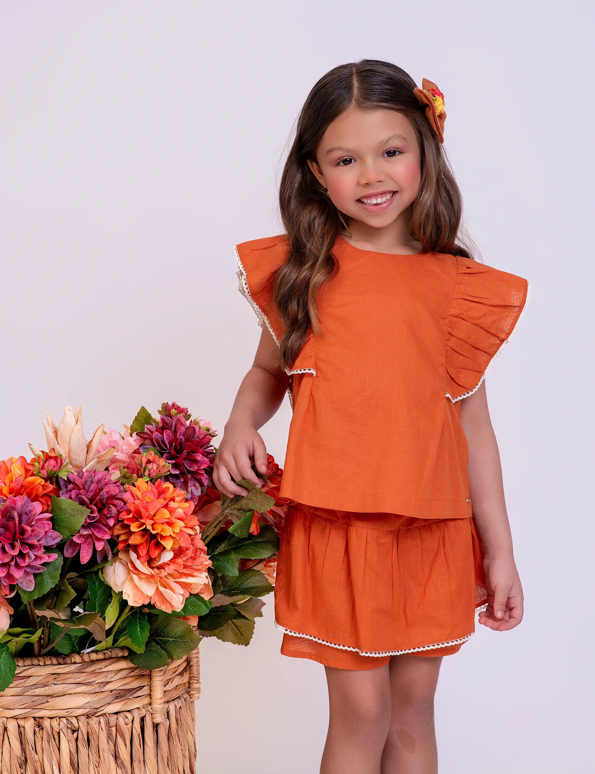 Conjunto laranja com babados infantil feminino Antonita para meninas