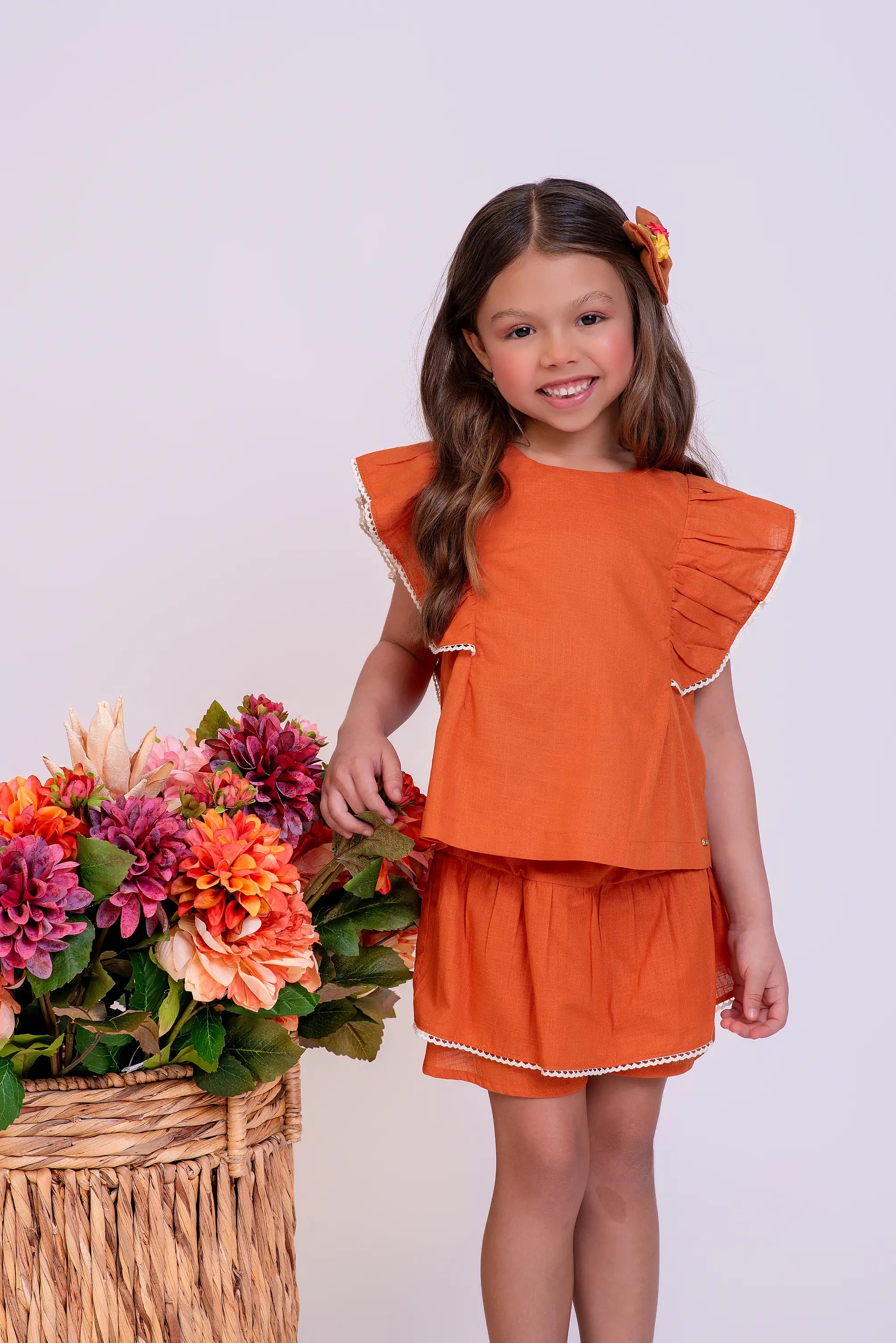 Conjunto laranja com babados infantil feminino Antonita para meninas