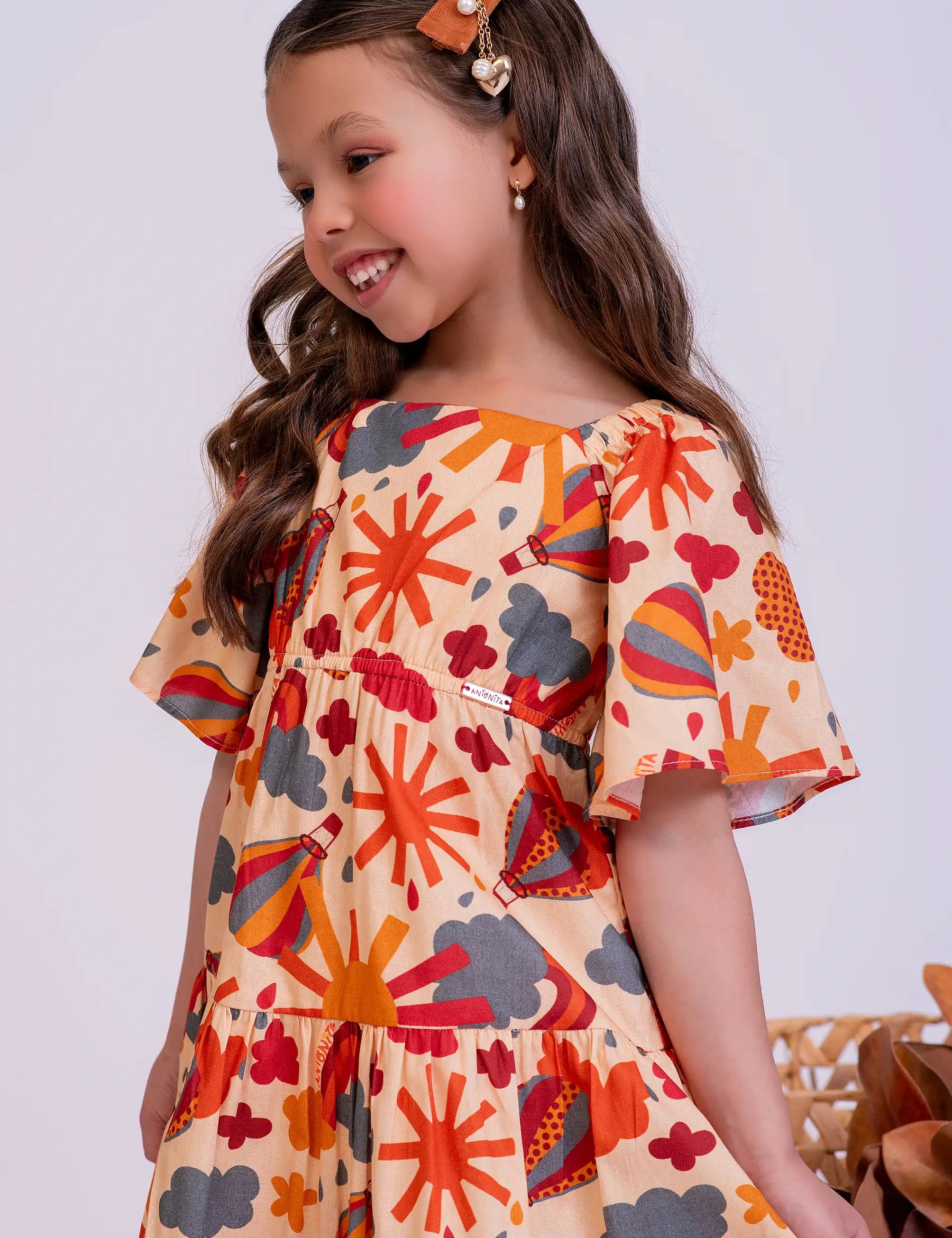Vestido curto com estampa Capadocia infantil feminino Antonita para meninas de 4 a 12 anos