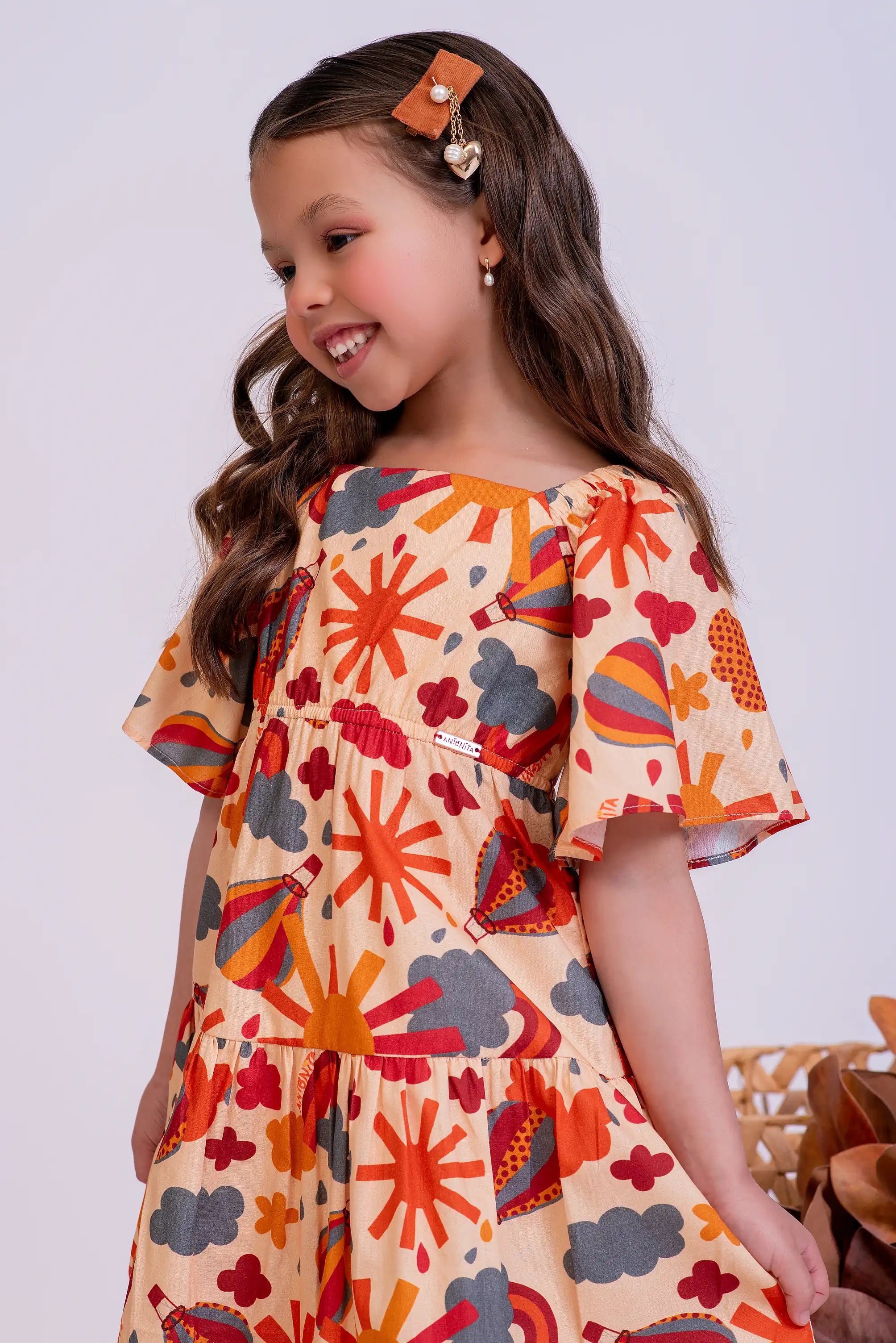 Vestido curto com estampa Capadocia infantil feminino Antonita para meninas de 4 a 12 anos