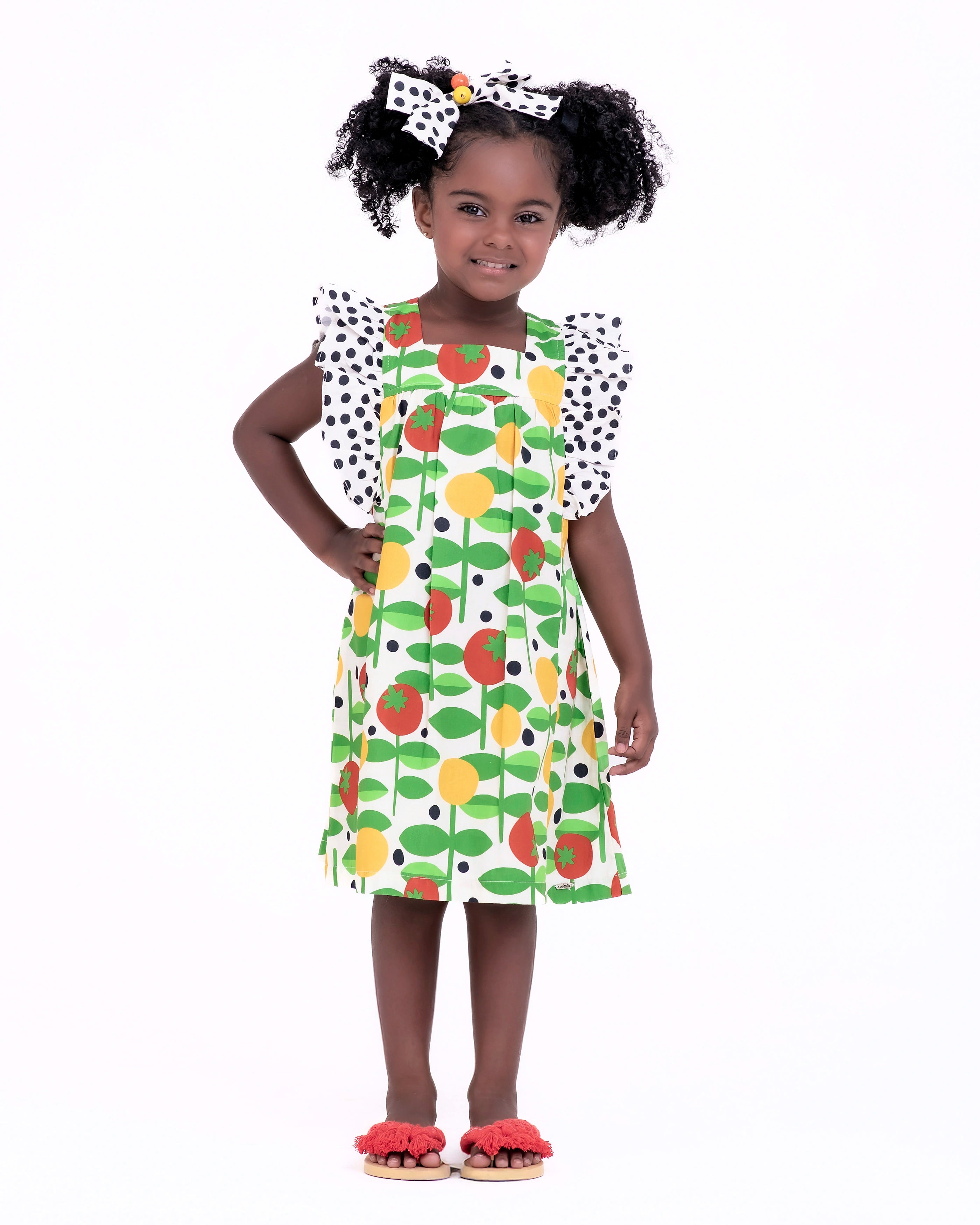 Vestido com estampa de frutas e folhas infantil feminino Antonita para meninas de 2 a 10 anos
