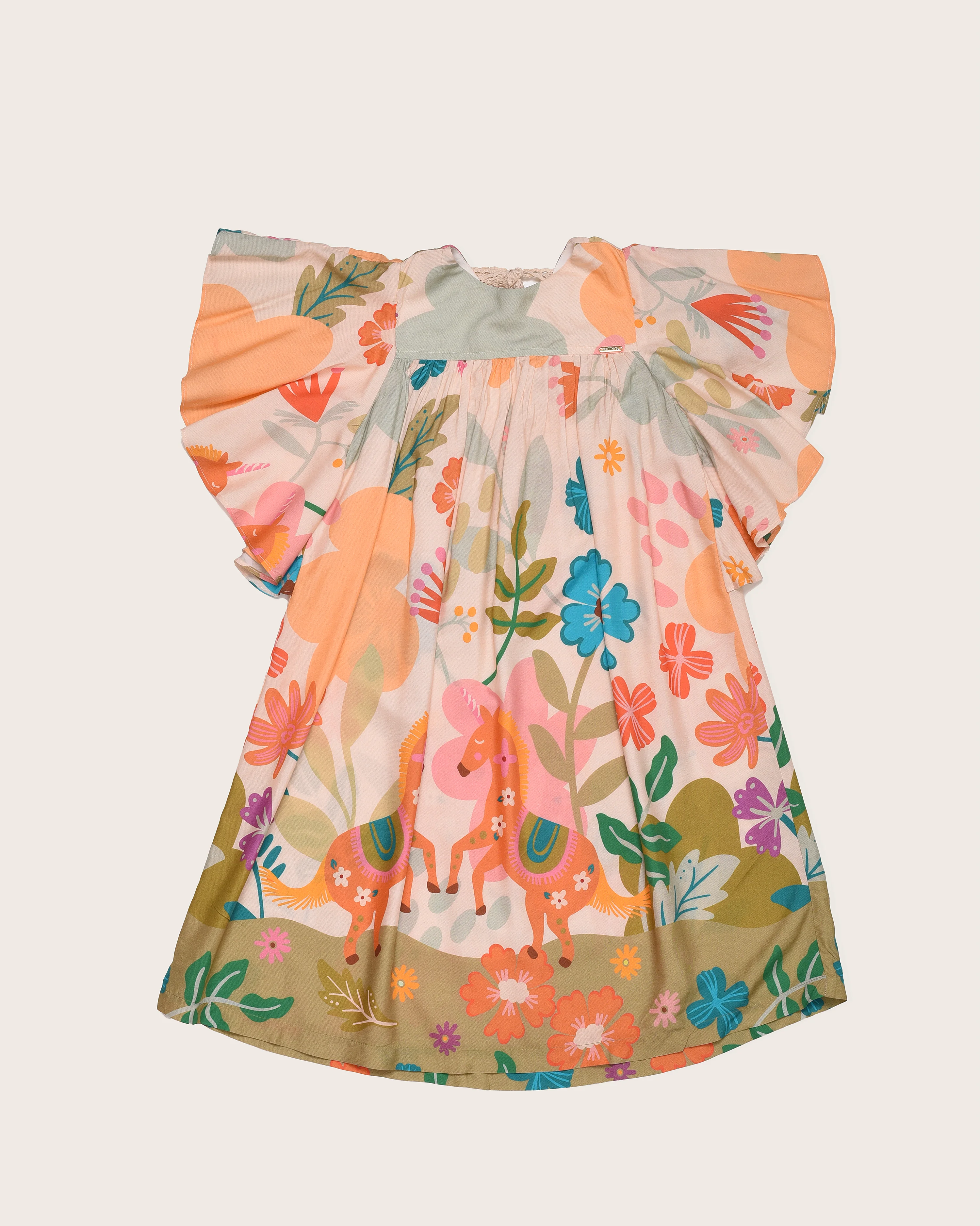 Vestido curto com estampa de cavalos e flores infantil feminino Antonita para meninas de 4 a 12 anos