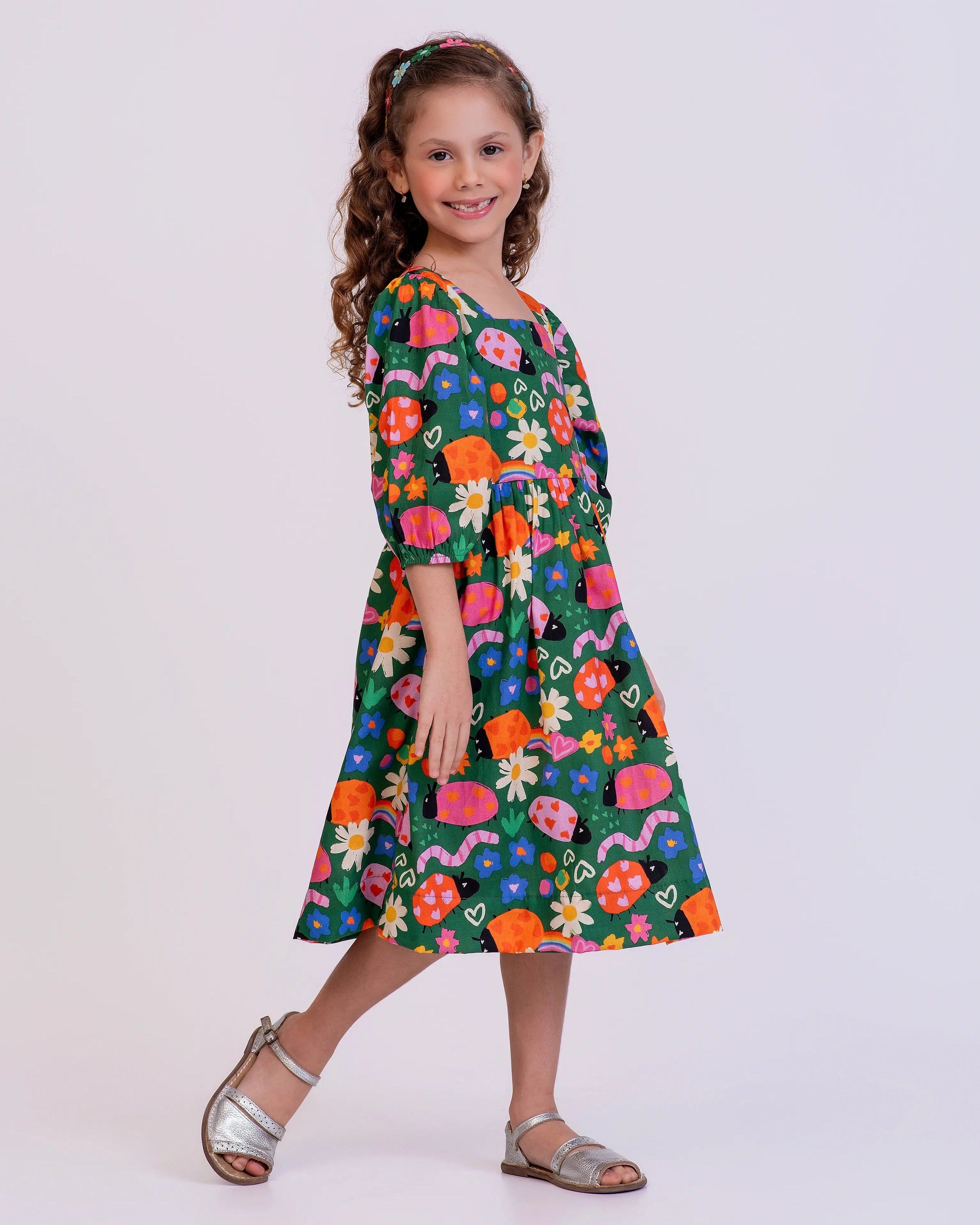 Vestido curto com estampa Joana infantil feminino Antonita para meninas de 4 a 16 anos