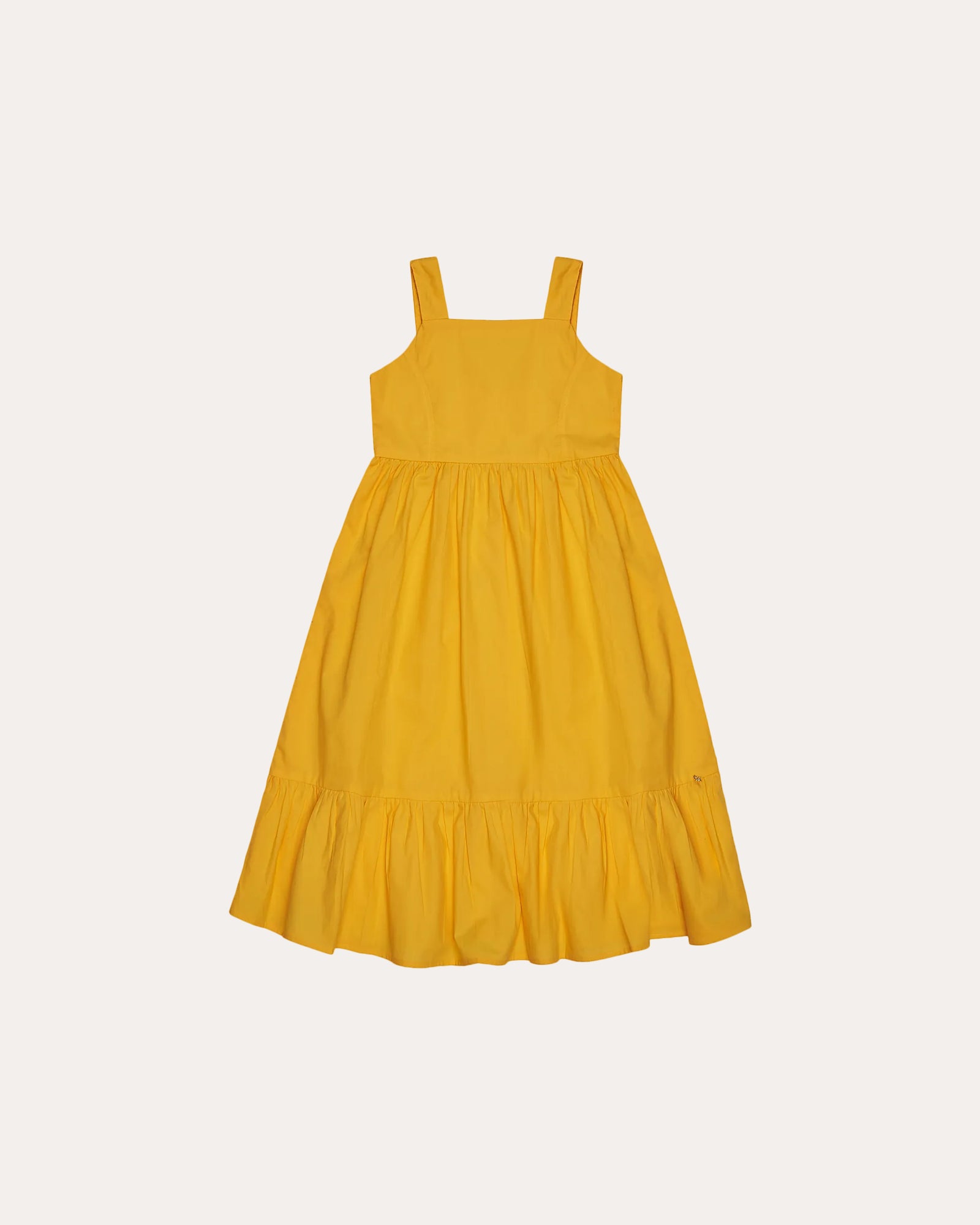 Vestido midi amarelo com alças retas e saia em camadas, feminino infantil