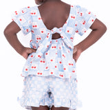 Conjunto com blusa e shortinho estampado Vichy Cherry infantil feminino Antonita para meninas de 4 a 16 anos