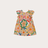 Vestido infantil feminino com estampa floral colorida e alças largas, ideal para meninas de 0 a 3 anos