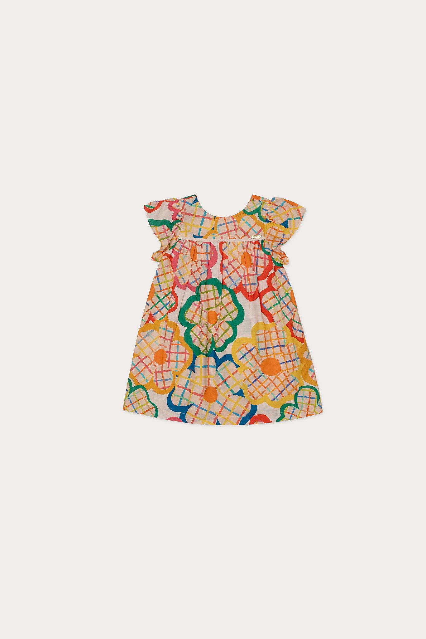 Vestido infantil feminino com estampa floral colorida e alças largas, ideal para meninas de 0 a 3 anos