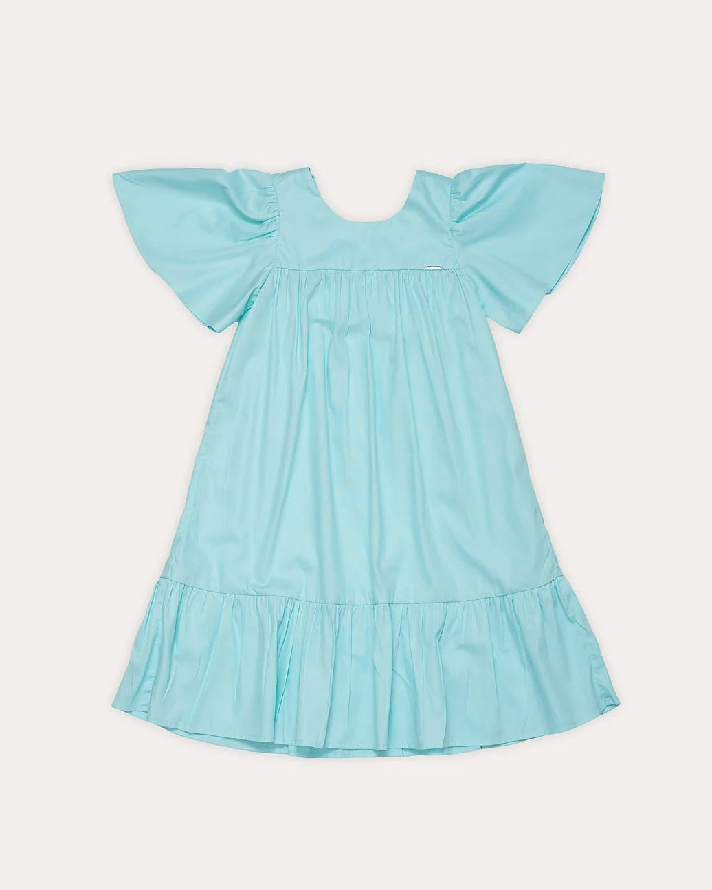 Vestido infantil feminino aquamarine com mangas amplas e babados na barra