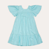 Vestido infantil feminino aquamarine com mangas amplas e babados na barra