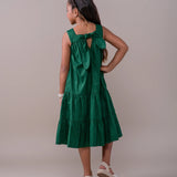 Vestido longo infantil feminino com alças largas e saia com babados