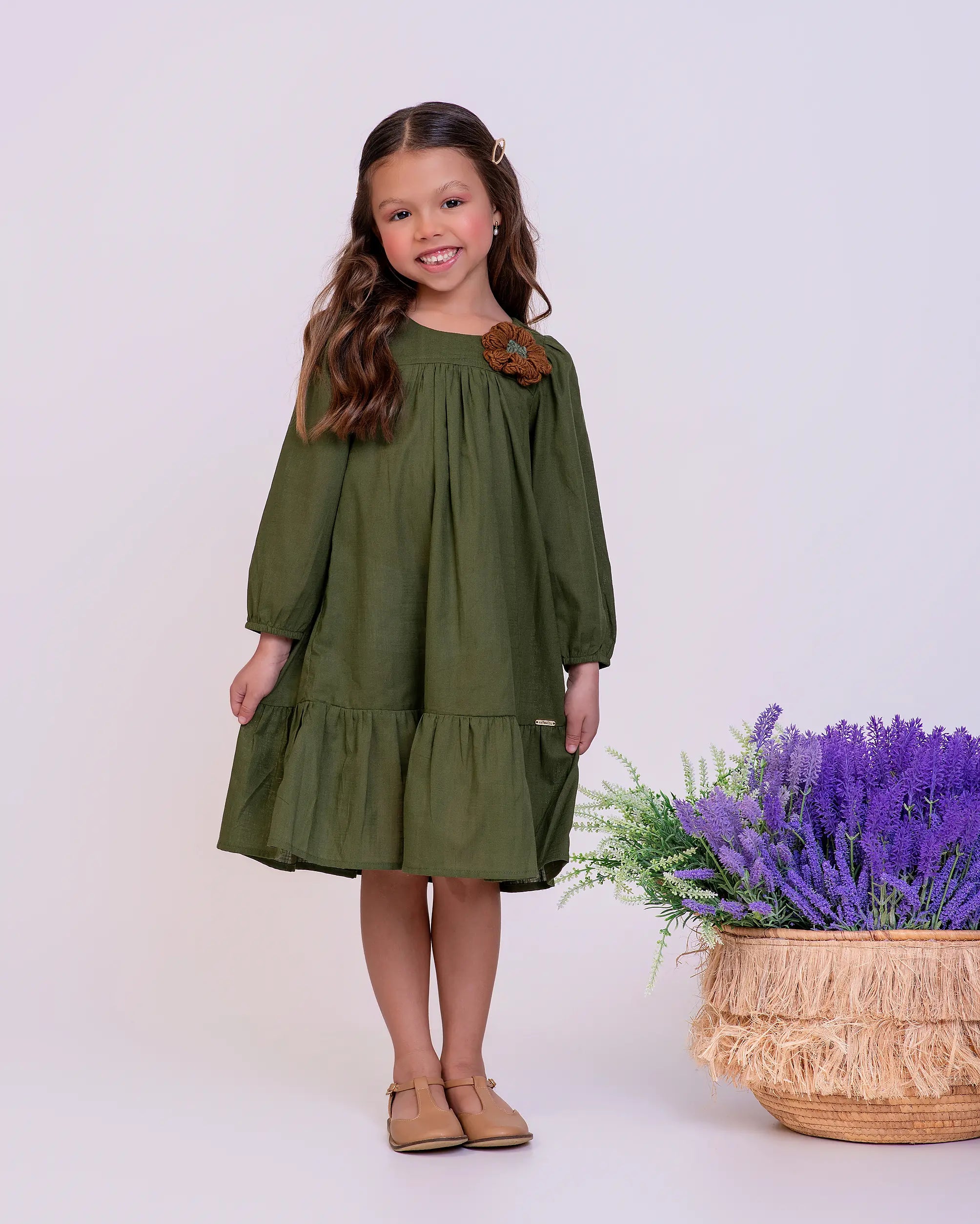 Vestido manga longa com bordado floral infantil feminino Antonita para meninas