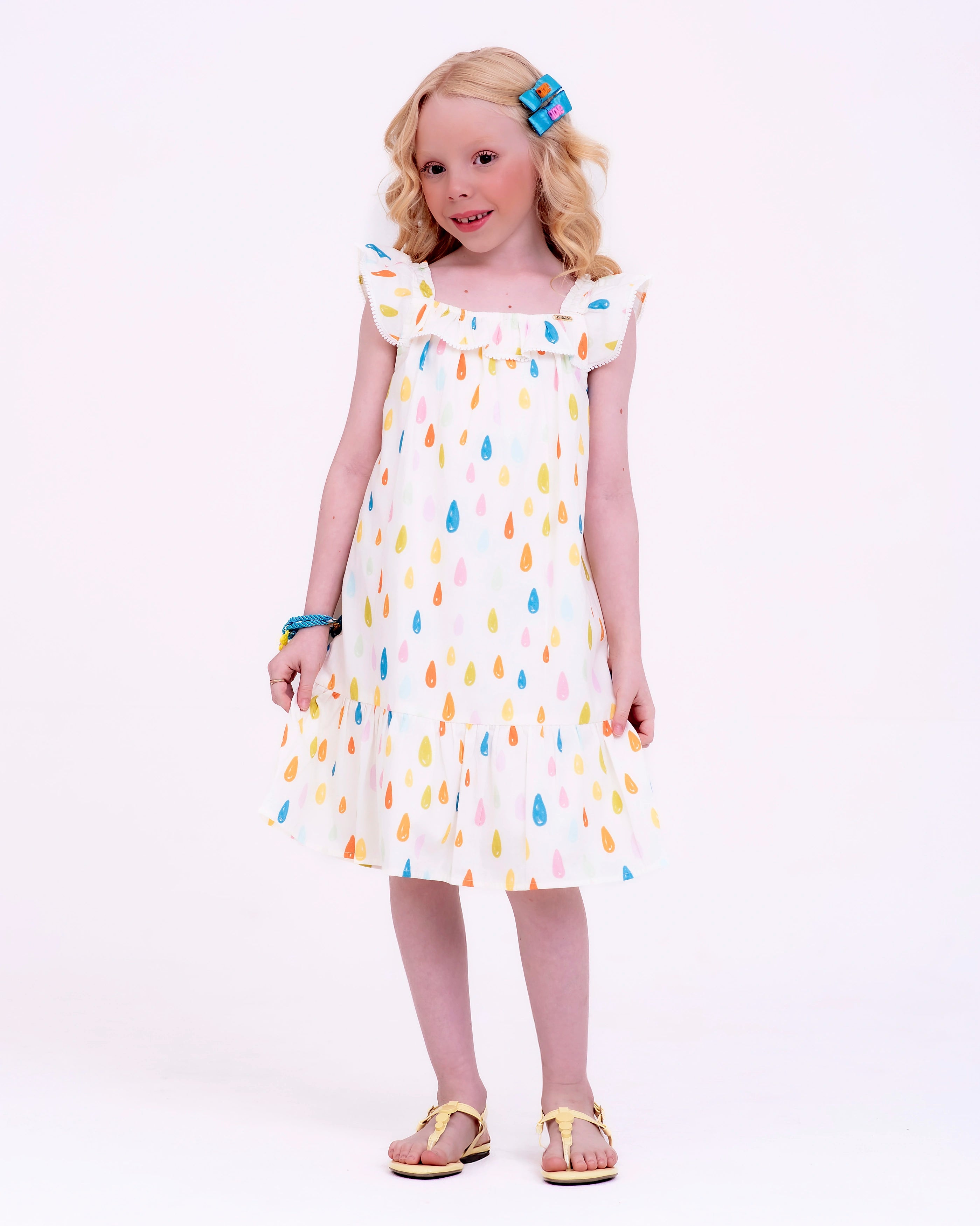 Vestido curto com estampa Chuva e Sol infantil feminino Antonita para meninas de 4 a 16 anos