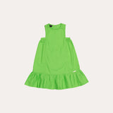 Vestido maca verde com alças largas e saia ampla com babados, feminino infantil