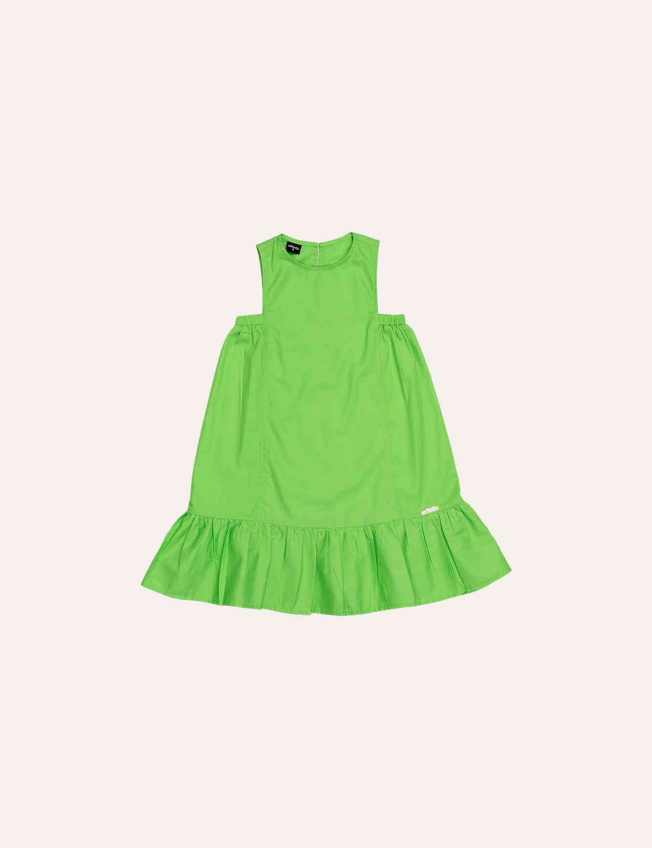 Vestido maca verde com alças largas e saia ampla com babados, feminino infantil