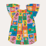 Macacão feminino infantil com estampa de flores coloridas e mangas amplas