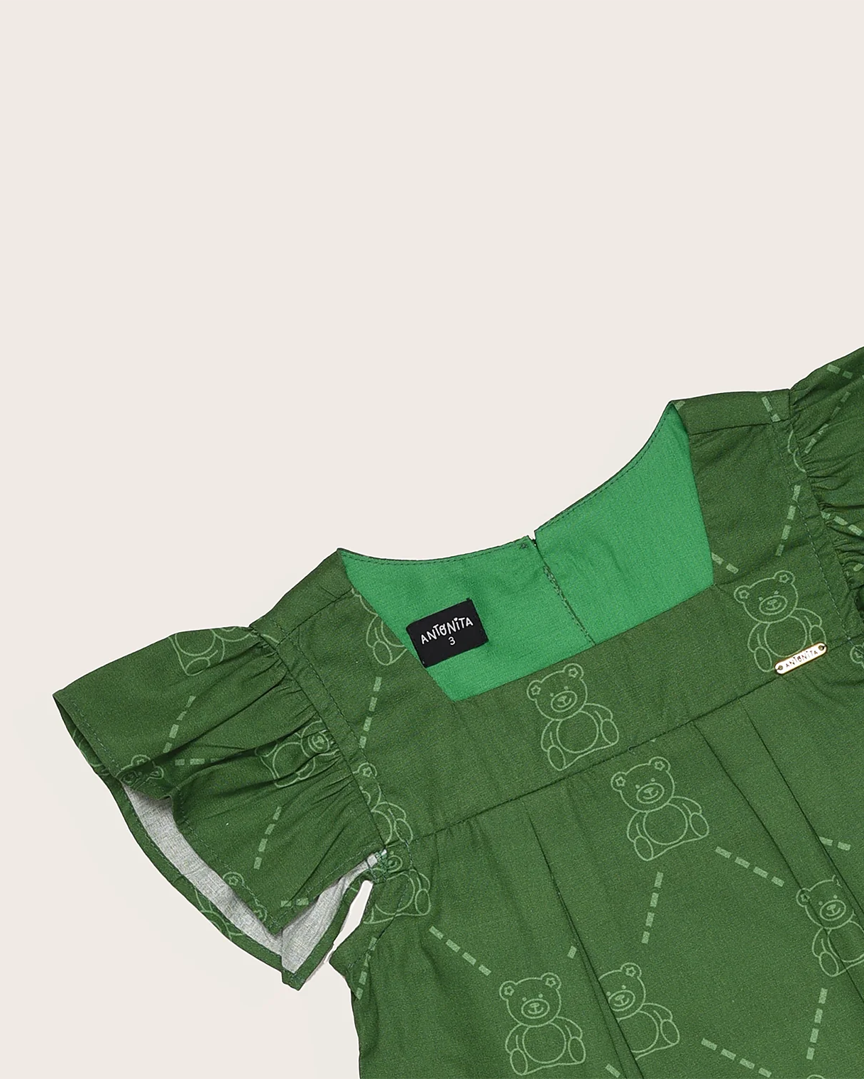 Vestido curto verde com mangas bufantes infantil feminino Antonita para meninas de 2 a 10 anos