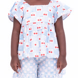 Conjunto com blusa e shortinho estampado Vichy Cherry infantil feminino Antonita para meninas de 4 a 16 anos