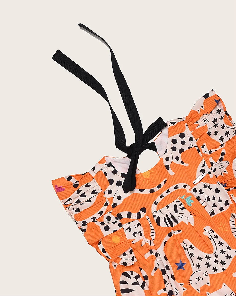 Vestido curto com estampa Gataiada infantil feminino Antonita para meninas de 2 a 10 anos