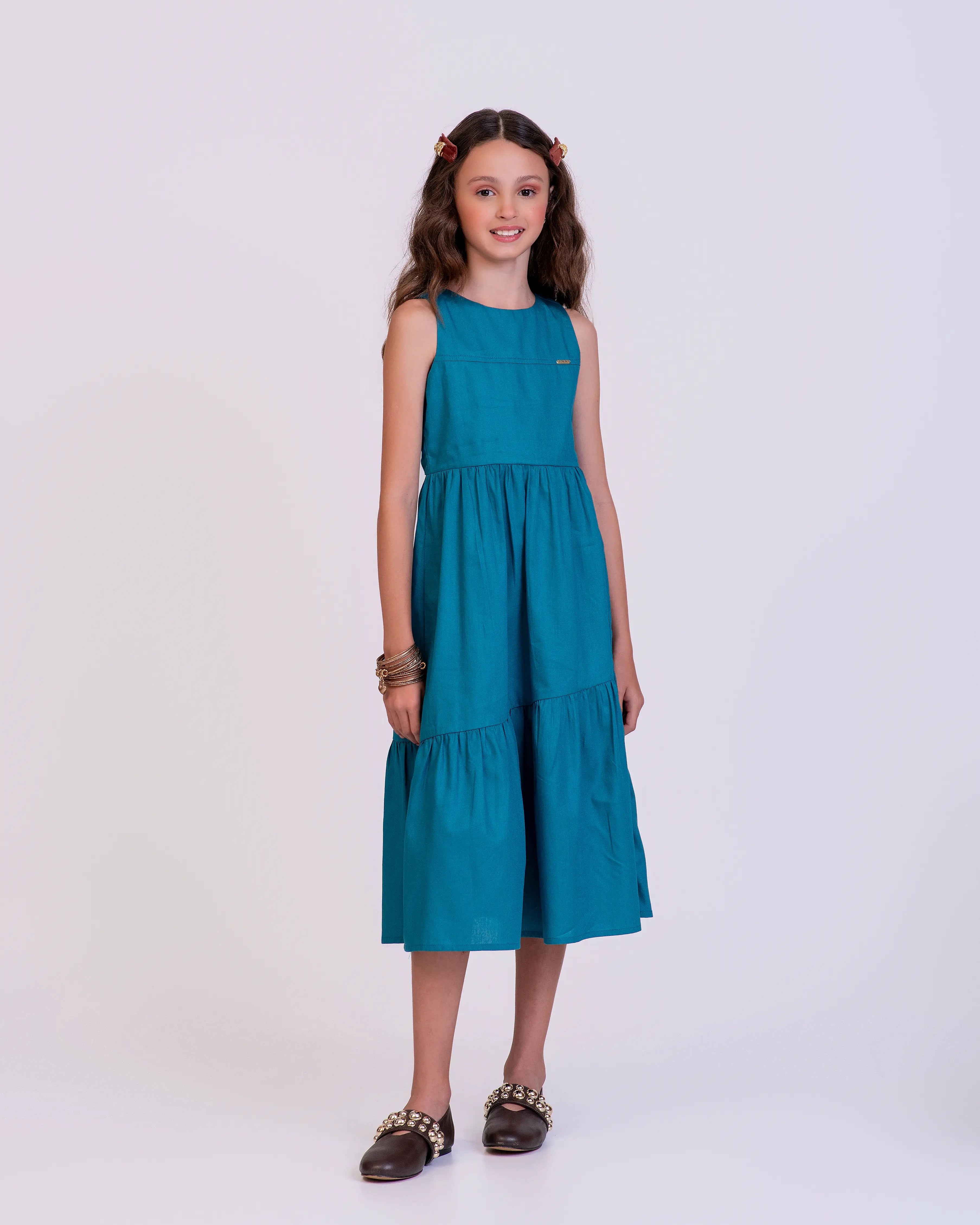 Vestido longo com caimento fluido infantil feminino Antonita para meninas de 4 a 12 anos