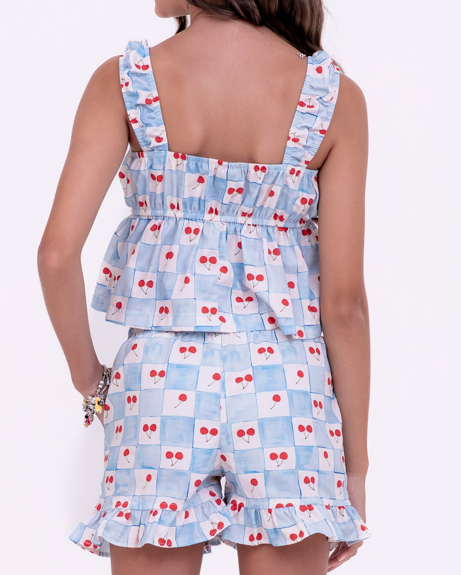 Conjunto Vichy Cherry infantil feminino Antonita para meninas de 10 a 16 anos.