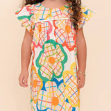 Vestido infantil feminino com estampa floral colorida e alças largas, ideal para meninas de 0 a 3 anos