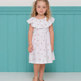 Vestido infantil feminino com estampa de cerejinhas e babado nas mangas