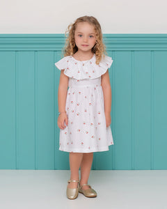 Vestido infantil feminino com estampa de cerejinhas e babado nas mangas