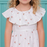 Vestido infantil feminino com estampa de cerejinhas e babado nas mangas