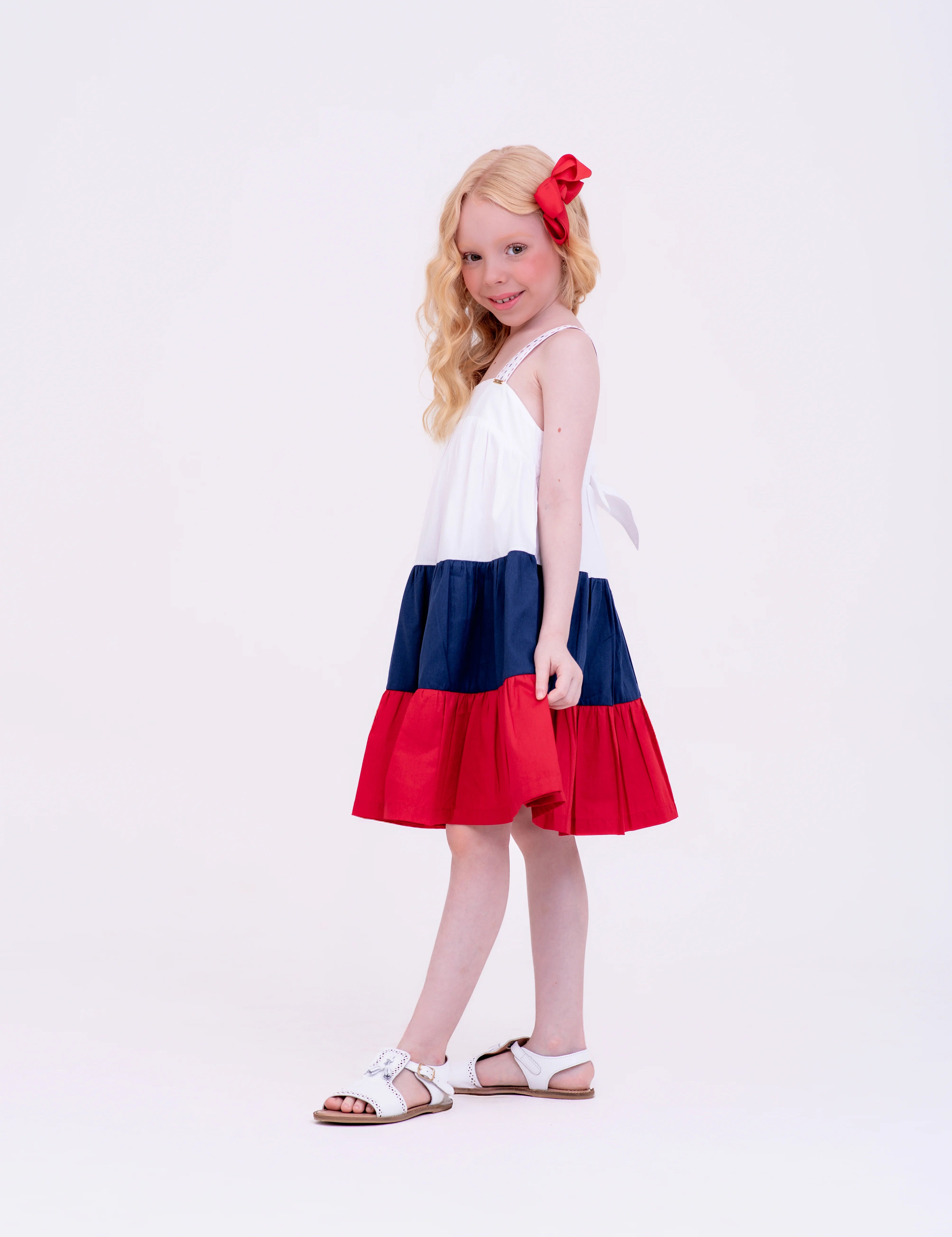 Vestido curto navy tricolor infantil feminino Antonita para meninas de 2 a 10 anos