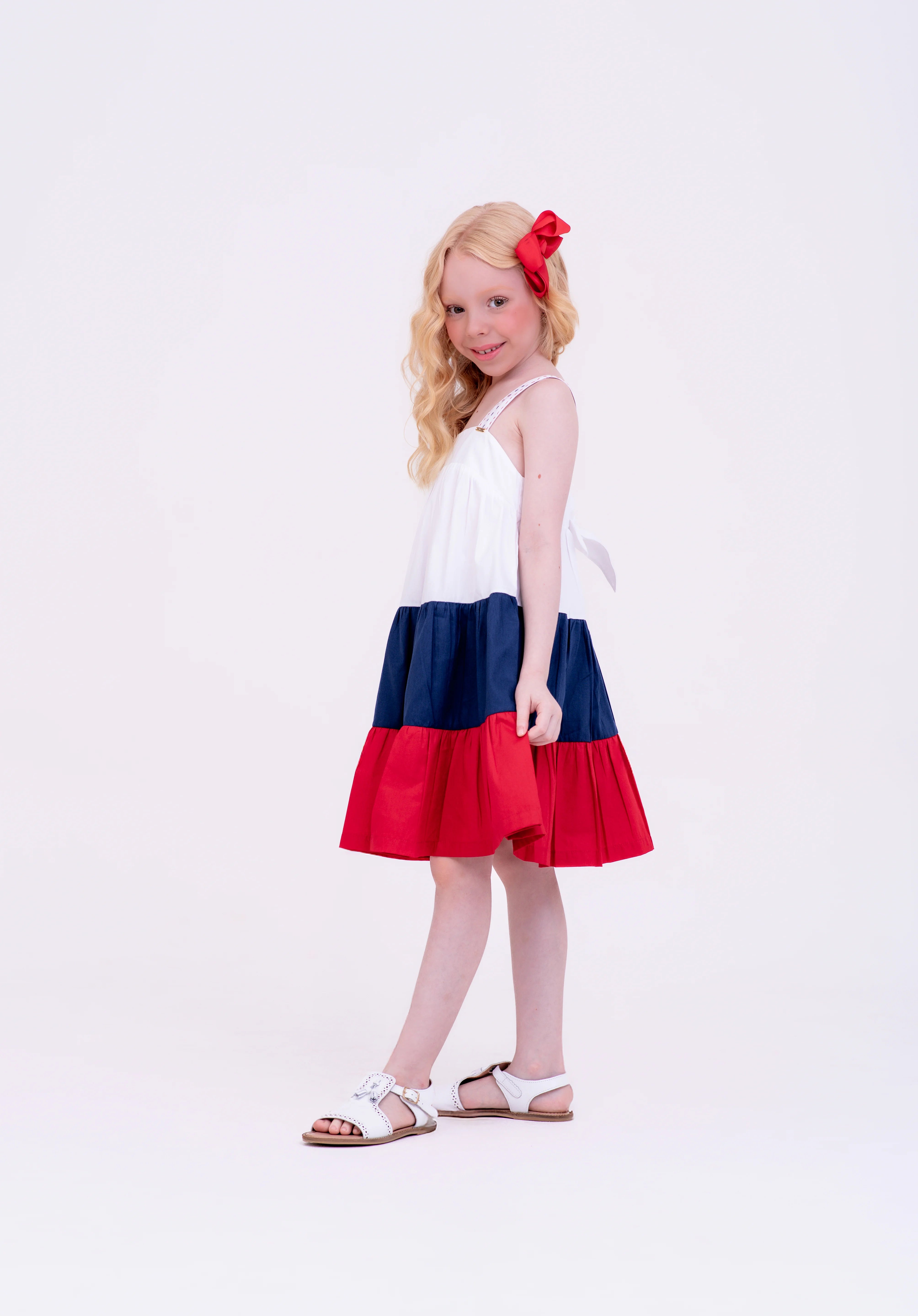 Vestido curto navy tricolor infantil feminino Antonita para meninas de 2 a 10 anos