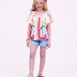 Conjunto com estampa de centopeias coloridas infantil feminino Antonita para meninas de 2 a 10 anos