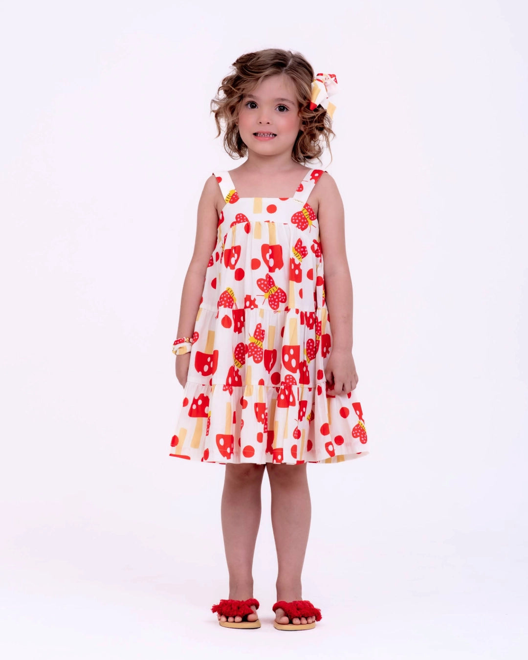 Vestido curto com estampa Cogumelos infantil feminino Antonita para meninas de 2 a 10 anos