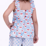 Conjunto com estampa Vichy Cherry infantil feminino Antonita para meninas de 2 a 10 anos